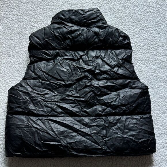 Zara  Leather Crop Puffer Vest Jacket Solid Black Womens Small - Picture 10 of 13